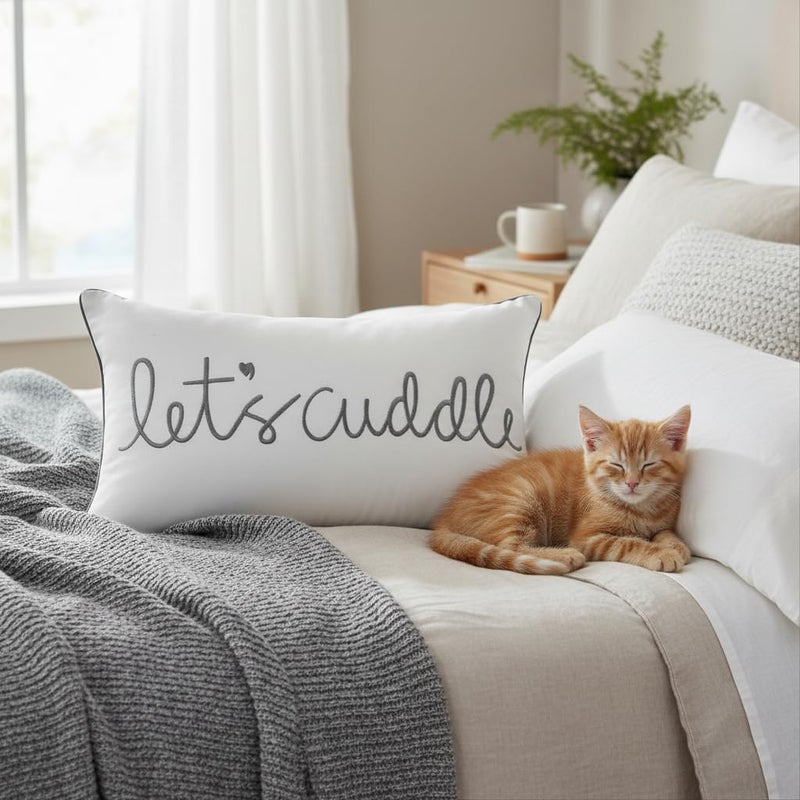 Sanmetex Let's Cuddle Decorative Lumbar Pillow Cover 12x20 Inches, Embroidery Rectangle Grey Throw Pillow Case for Bed, Bedroom, Livingroom. (30x50cm) - Image 3